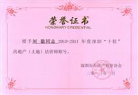 深圳十佳房地产土地评估师